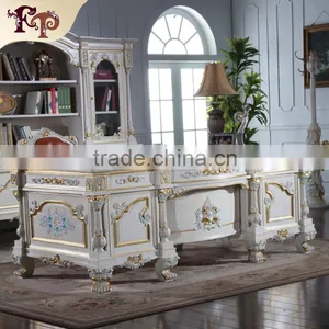 Classical Office Furniture - Solid Wood Hand Carved Leaf Gilding Home Writing Desk Quality Choice thumbnail-1