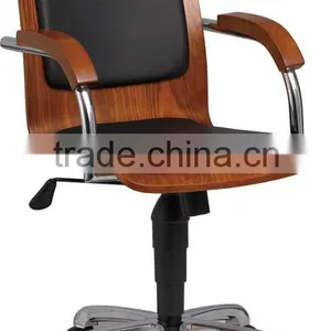 Mahogany Color Bentwood Black Pvc With Solid Wood Arm Meeting Chrome Office Chair Conference Swivel Chair B37-Y08 thumbnail-1