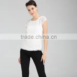 2016 Wholesale Women's Lace Blouse With Cap Sleeves thumbnail-2