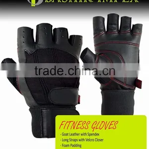 HIGH QUALITY LEATHER FITNESS GLOVES WITH PADDING WITH LONG STRAPS thumbnail-1