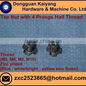 4 Prongs Tee Nut; T Nut (Half Threaded) for Furniture With Bright (White) /Blue /Yellow Zinc Plated; M5, M6, M8, M10 thumbnail-2