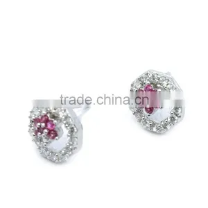 925 Sterling Silver Jewelry Fancy Flower Shape Ruby Stud Earrings Silver Jewelry thumbnail-2