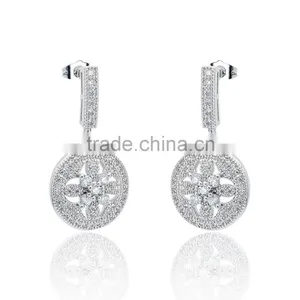 2016 Round Shape Pendant Earring White Gold Plated Women's Party Earring Inlaid Flower Cubic Zirconia thumbnail-1
