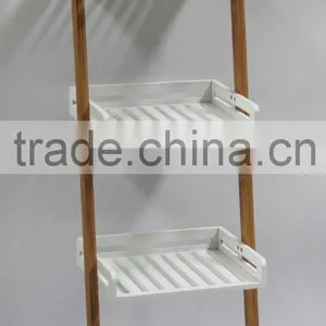 4 Tier Bamboo and Wood Ladder Shelf/Wall Storage Rack thumbnail-1