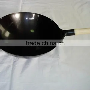 Woodenl Handle Steel Carbon Chinese Wok thumbnail-1