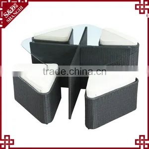 Chic Tempered Glass Table Design 5-pc Outdoor Patio Rattan Dining Set thumbnail-1