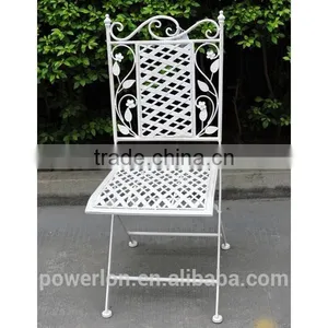 Wrought Iron Folding Chair Anti White Color Vintage Style thumbnail-3