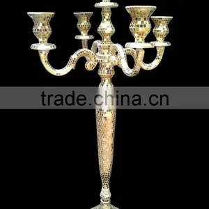 Mirror Mosaic Candelabra / Mirror Mosaic Candelabra/ Silver Mirror Mosaic Candelabra,glass Candelabra thumbnail-1