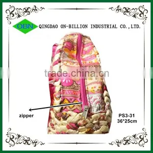 Wholesale Mini Girl Tote Straw Bag With PU Handles thumbnail-3