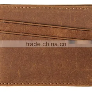 Handmade Men's RFID Blocking Crazy Horse Leather Slim Front Pocket Wallet Card Holder thumbnail-3