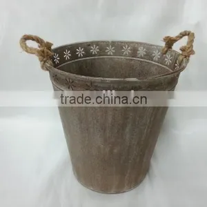 2016 New Grey/white Wash Metal/tin Flower Planter Pots thumbnail-2