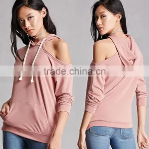 Super Soft High Quality Flench Terry Knit Hoodies Sexy New Fashion One Shoulder Design Solid Blank Oversized Hoodie With Pocket thumbnail-1
