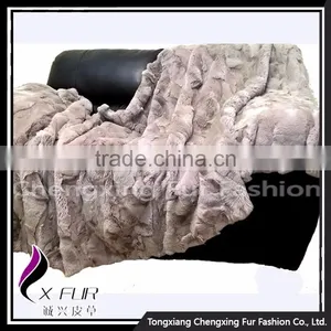 CX-D-66G Genuine Rex Rabbit Fur Natural Color Decorative Blanket Home Fur Rug thumbnail-2