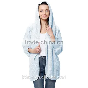 2016 Spring Fashion Oversized Fleece Cardigan Women Two-Tone Open Front Shrug Cardigan Polar Jacket With Hood And Pocket thumbnail-3