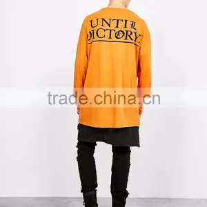 2016 Christmas Long Sleeve T-shirt Wholesale Orange Big Size Apparel Custom Made Mens Over Size Longline Tshirts thumbnail-2