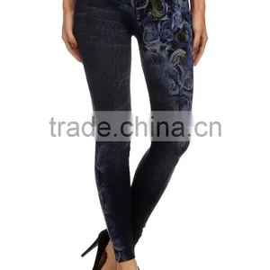 MGOO Custom Cheap Price Faux Denim Leggings High Waist Spandex Pants Foshan Manufacturer Yoga Wear thumbnail-2