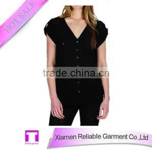 Black Deep Neck Blouse Chiffon Blouse 2014 thumbnail-1