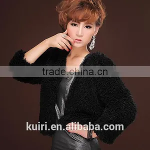 Promotion Price Black Woman Faux Fur Short Coat Lady Curly Sheep Fur Jackets thumbnail-1