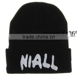 NIALL Printed Hip Hop Cuff Hat Knitted Warm Black Beanie Cap thumbnail-1