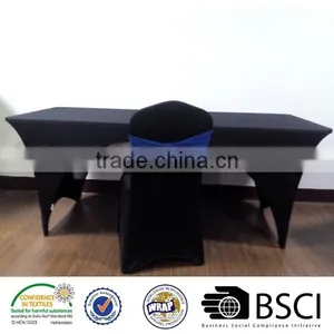6FT Spandex Lycra Rectangle Table Cover With Open Sids To Accommodate Banquet Chairs thumbnail-1