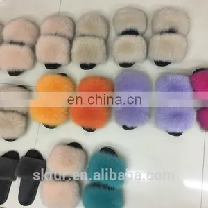 Factory Wholesale Long Hair and Soft Real Fox Fur Slides for Women thumbnail-6