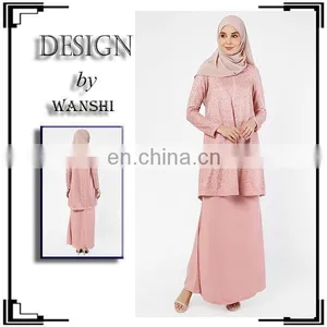 OEM Service Custom Muslim Dress 2016 Latest Fashion Lace Design Baju Kurung Modern thumbnail-1