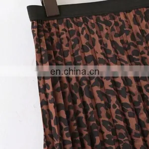 Long Elastane Waist Cheap Leopard Printing Pleats Plus Size Skirts for Fat Women thumbnail-6
