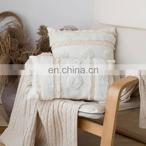 Wholesale Decorative Boho Style Sofa Use Throw Pillow Cushion Cover Boho Tufted Pillow Case With Lace thumbnail-5
