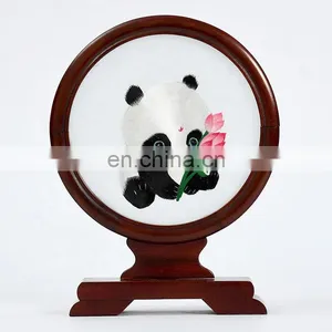 Chinese Style Craft Gift Mirror Pattern Silk Embroidered Painting Furnishing Ornaments With A Rosewood Frame For Decoration(D15cm) thumbnail-4