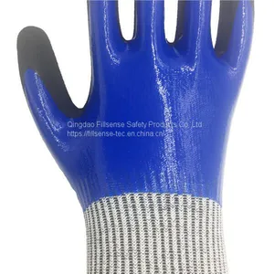 Anti Cut Level 5/C 13 Gauge UHMWPE(HPPE) Liner Nitrile Fully and Sandy Coated Cut Resistant Working Safety Gloves thumbnail-3