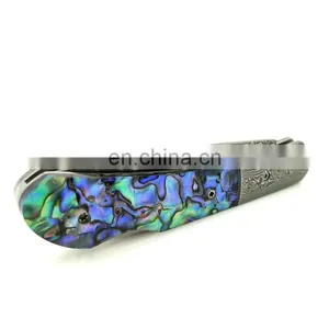 Handmade Exquisite Shell Handle Backlock Damascus Folding Gift Knife thumbnail-4