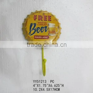 Wholesale Custom Beer Cap Embossed Metal Wall Hook, Factory Cheap Metal Hook thumbnail-1
