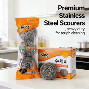 Stainless Steel Kitchen Scourer Factory Price Ball High Quality Flat Steel Scourer Ball thumbnail-4