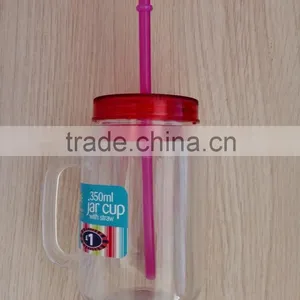Jar Cup With Straw/Juice Plastic Cup With Handle thumbnail-1
