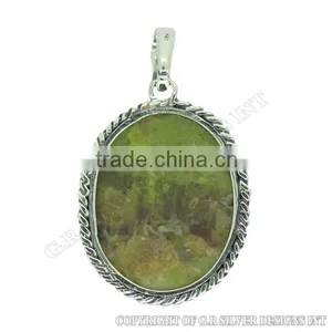 AAA Green Penny Opal Oval Pendant,handmade Pendants Wholesalesterling Silver Pendant Designs thumbnail-2