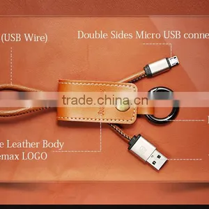 Remax RC-034i Genuine Leather Key Ring USB Cable for IPhone 6 6s Plus SE Cord Special Strap Design 32cm Cable For IOS TB-0389 thumbnail-1