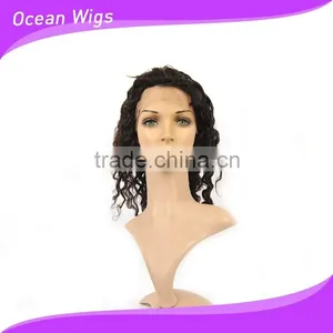 Human Hair Front Lace Wig, Deep Wave,14", Natural Color thumbnail-1