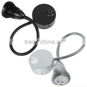 LED Wall Lamp 3W With Flexible Hose Switch Button Gooseneck Hotel Reading Light thumbnail-2