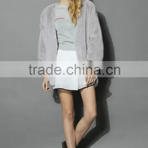 2016 Hot Selling Grey Color Long Rabbit Fur Coat Made in China Quality Choice thumbnail-4
