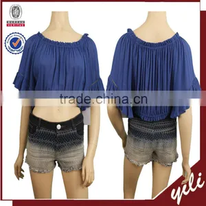 2016 S/S New Fashion 100% Rayon Summer Ladys Models Short Sleeve Blouse thumbnail-1