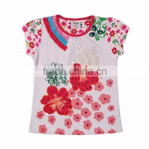 2-6Years (S63181#White&pink)Flags Kids Garment Wholesale New Designs Baby Toddler Girls Flower Strass t Shirt thumbnail-1