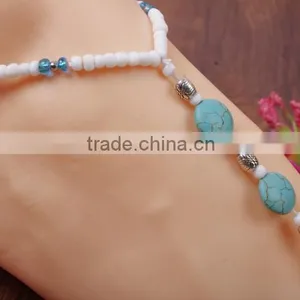 Gemstone Turquoise Beads Pearl Barefoot Beach Sandals Bridal Diamante Anklet thumbnail-3