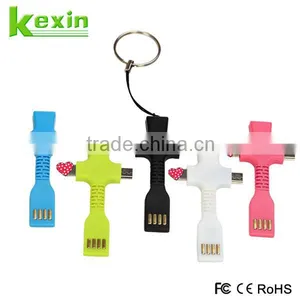 Gift Design Portable Sync Data Micro USB Multi Charger Data Cable 2 in 1 Keychain USB Cable thumbnail-2