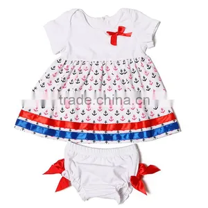 Baby Girl Summer Clothing Set White Shirt With Printing and Short With Bowknot Baby Girls Boutique Clothing Set thumbnail-1
