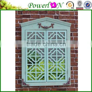 Popular Antique Green Outdoor Wooden Window Decorative Painting Mirror For Home Park Gardnen thumbnail-1