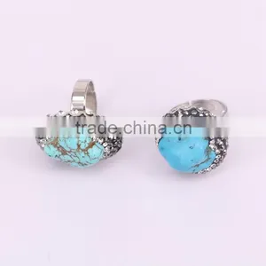 Fashion Rhinestone Free Shaped Blue Howlite Turquoise Ring Handmade Pave Crystal Jewelry Gemstone Ring thumbnail-1