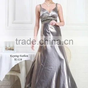 Prom Dress Evening Sequins Beaded Dresses Gray Evening Dress Spaghetti Strap Evening Dress With Belly Band M141 thumbnail-1