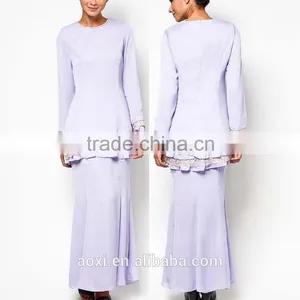 Light Purple Black Scarf White Lace Elegant Women Muslim Dress thumbnail-1
