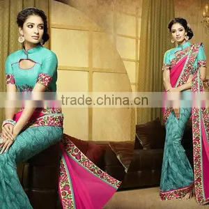 Viscose Red Resham Work Lehenga Saree thumbnail-4