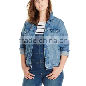 Washed Women's Plus-Size Trucker Jacket Denim Jeans thumbnail-1